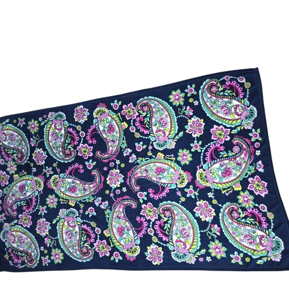 Vera Bradley Petal Paisley Fleece Throw Blanket Navy Pink Floral 80x50
